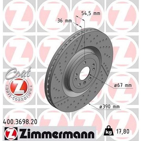 ZIMMERMANN Brake Disc - Standard/Coated, 400.3698.20 400.3698.20